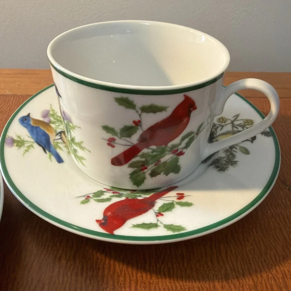 2 National Wildlife Federation‎ Cup Saucer Songbirds Bluebird Cardinal Birds +
